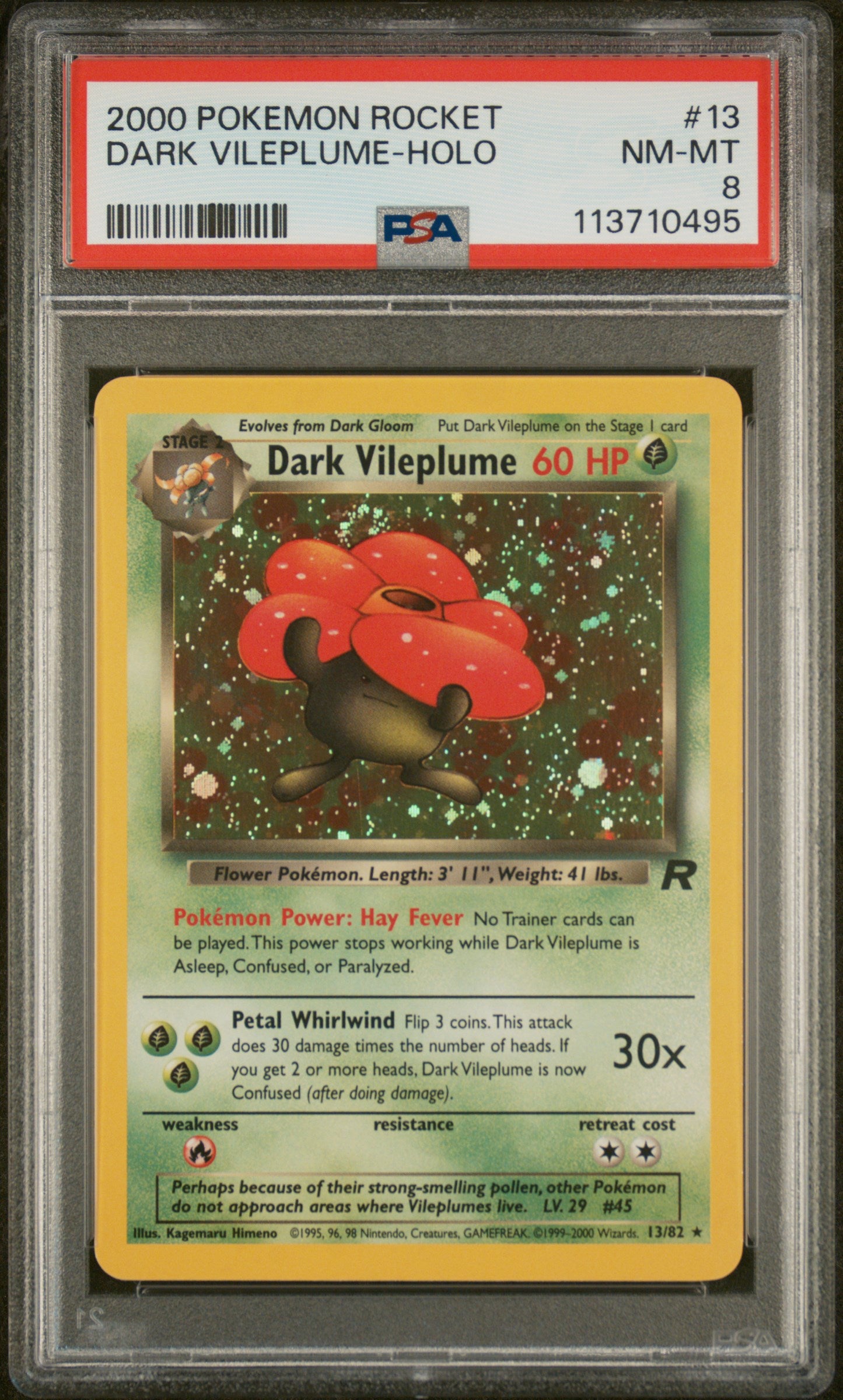 Dark Vileplume (Holo) 13/82 - PSA 8 NM-MT - Team Rocket (Unlimited) - Vintage Pokémon TCG
