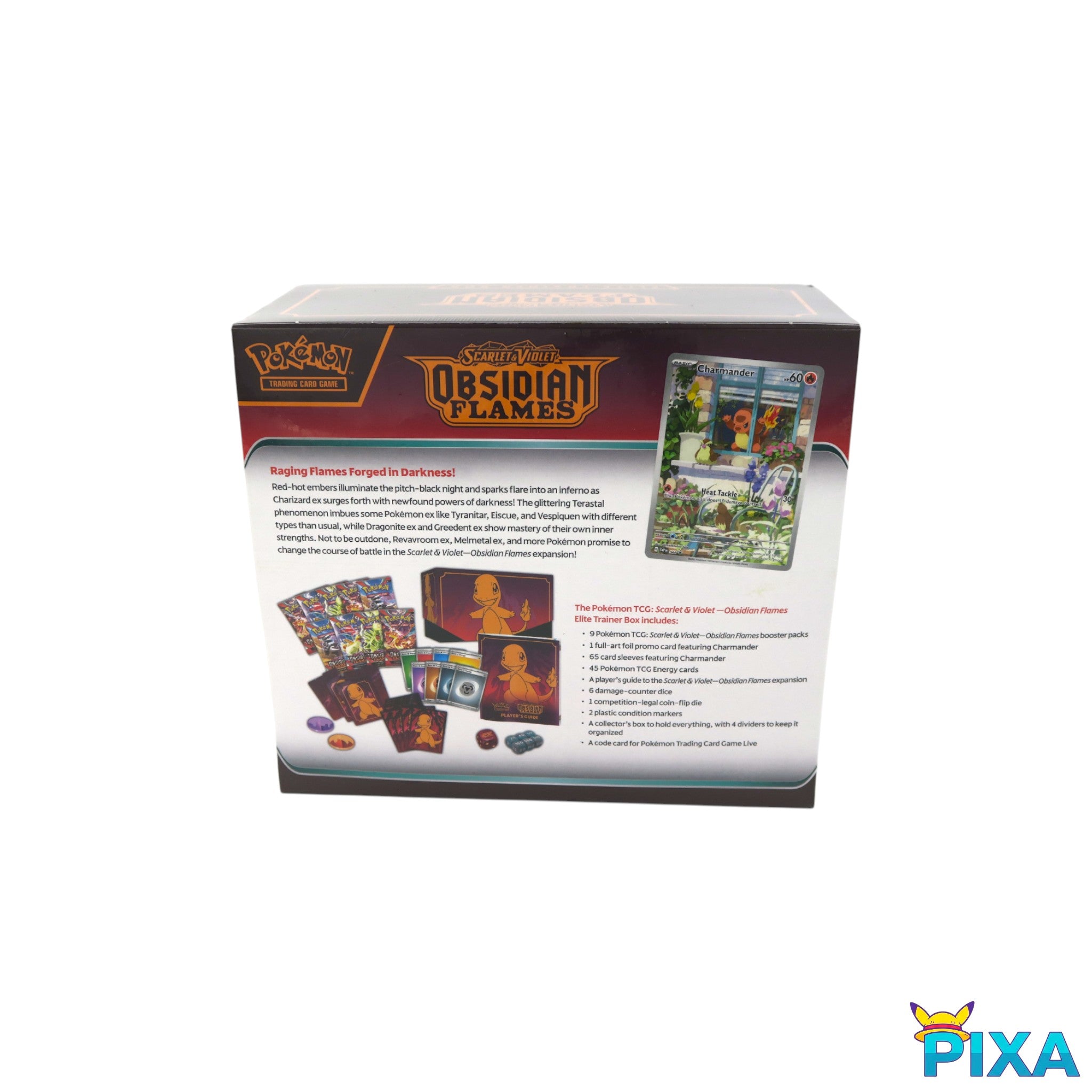Sealed Pokémon TCG Scarlet & Violet—Obsidian Flames Elite Trainer Box featuring Charmander artwork.