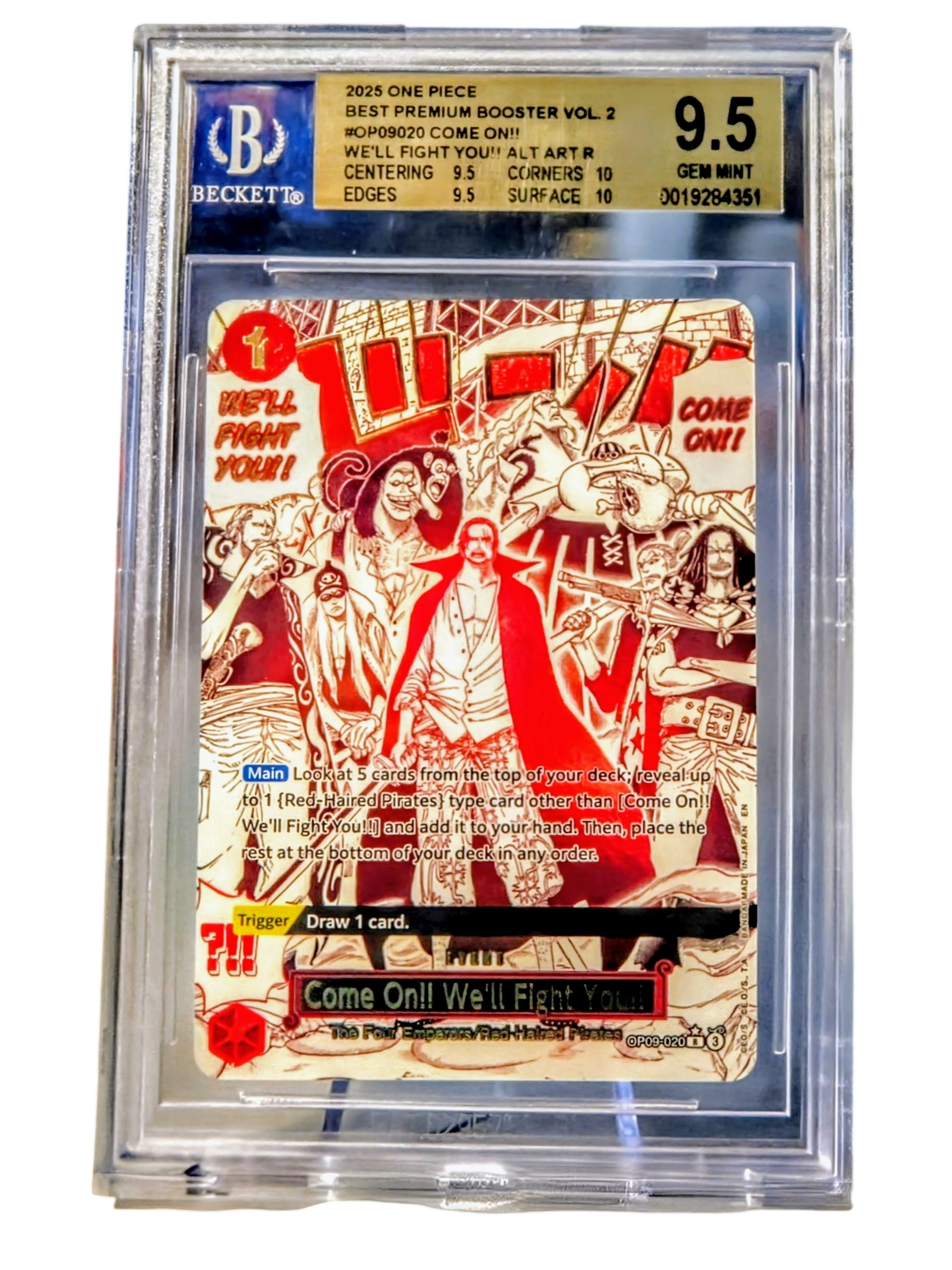 BGS 9.5 Gem Mint Come On We'll Fight You OP09-020 Alternate Art One Piece Card