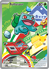 Pokémon trading card featuring Bulbasaur with a colorful design