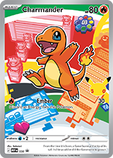 Charmander trading card with colorful design and text