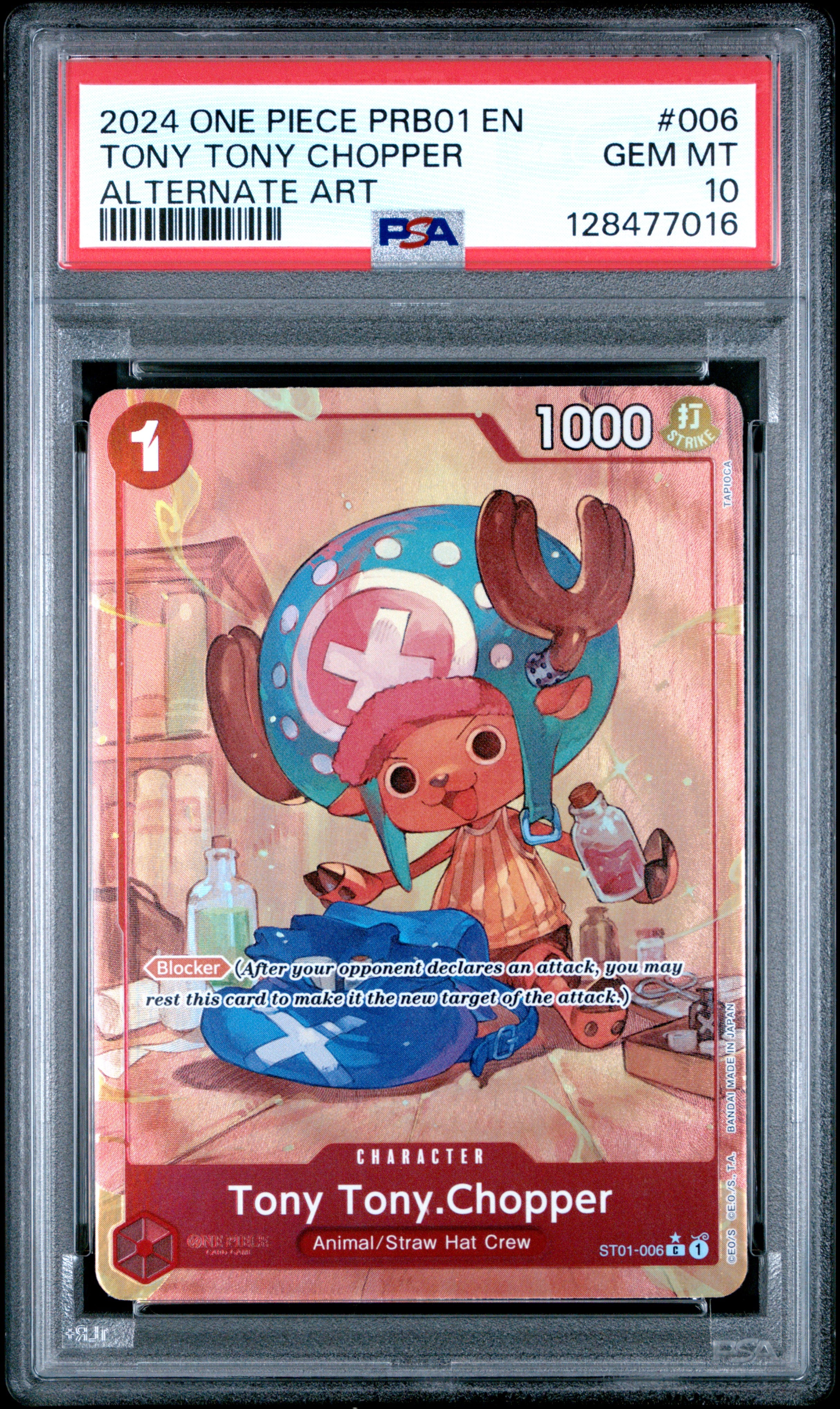 PSA 10 Gem Mint Tony Tony Chopper PRB01-006 Alternate Art One Piece Card