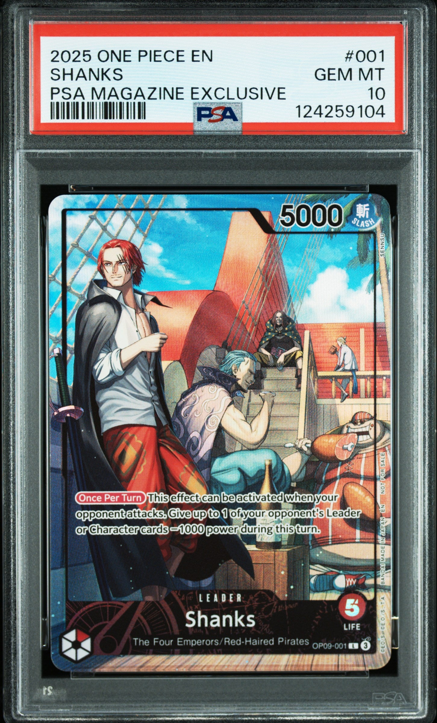 PSA 10 Gem Mint Shanks PSA Magazine Exclusive Promo One Piece Card OP09-001