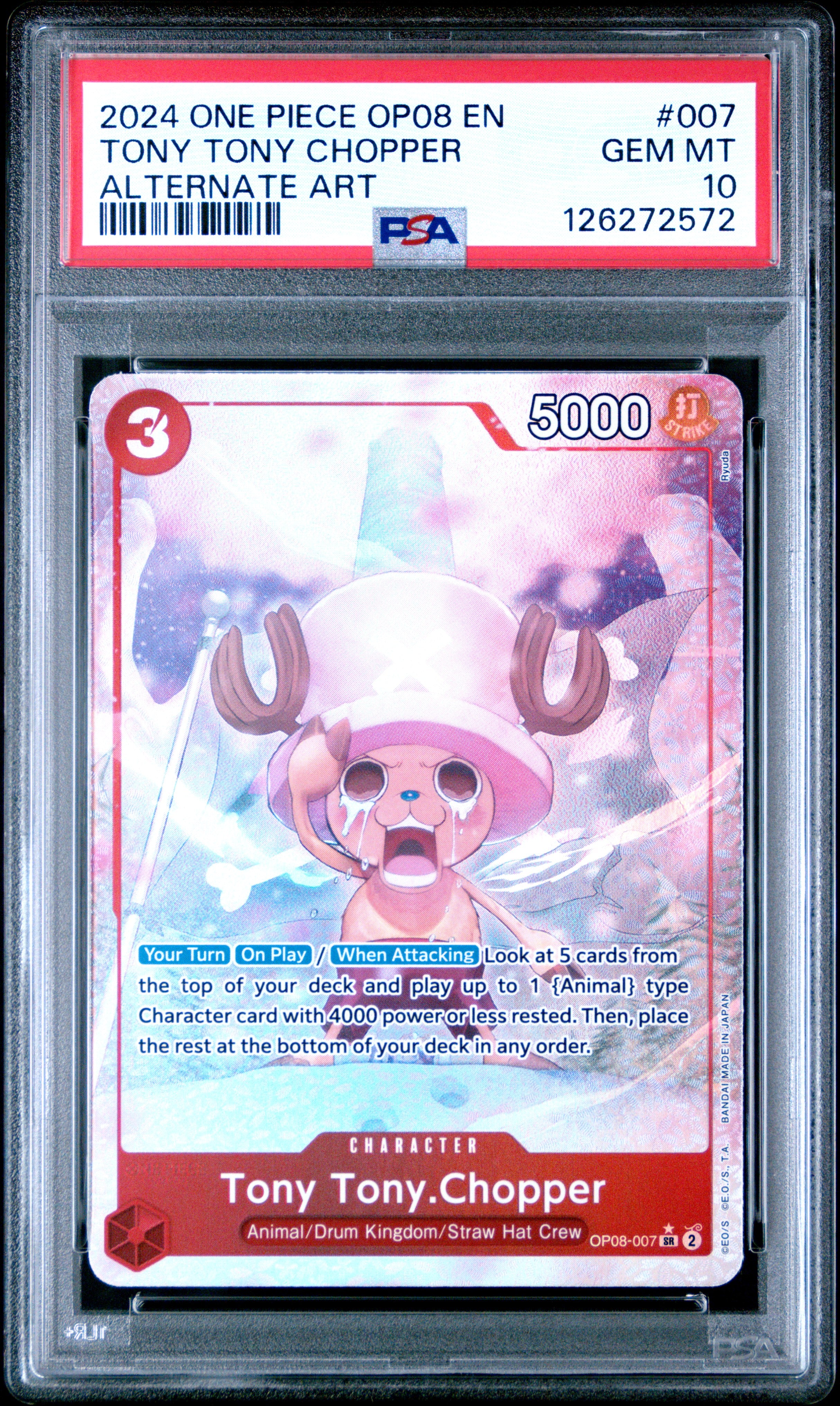PSA 10 Gem Mint Tony Tony Chopper OP08-007 Alternate Art Super Rare One Piece Card