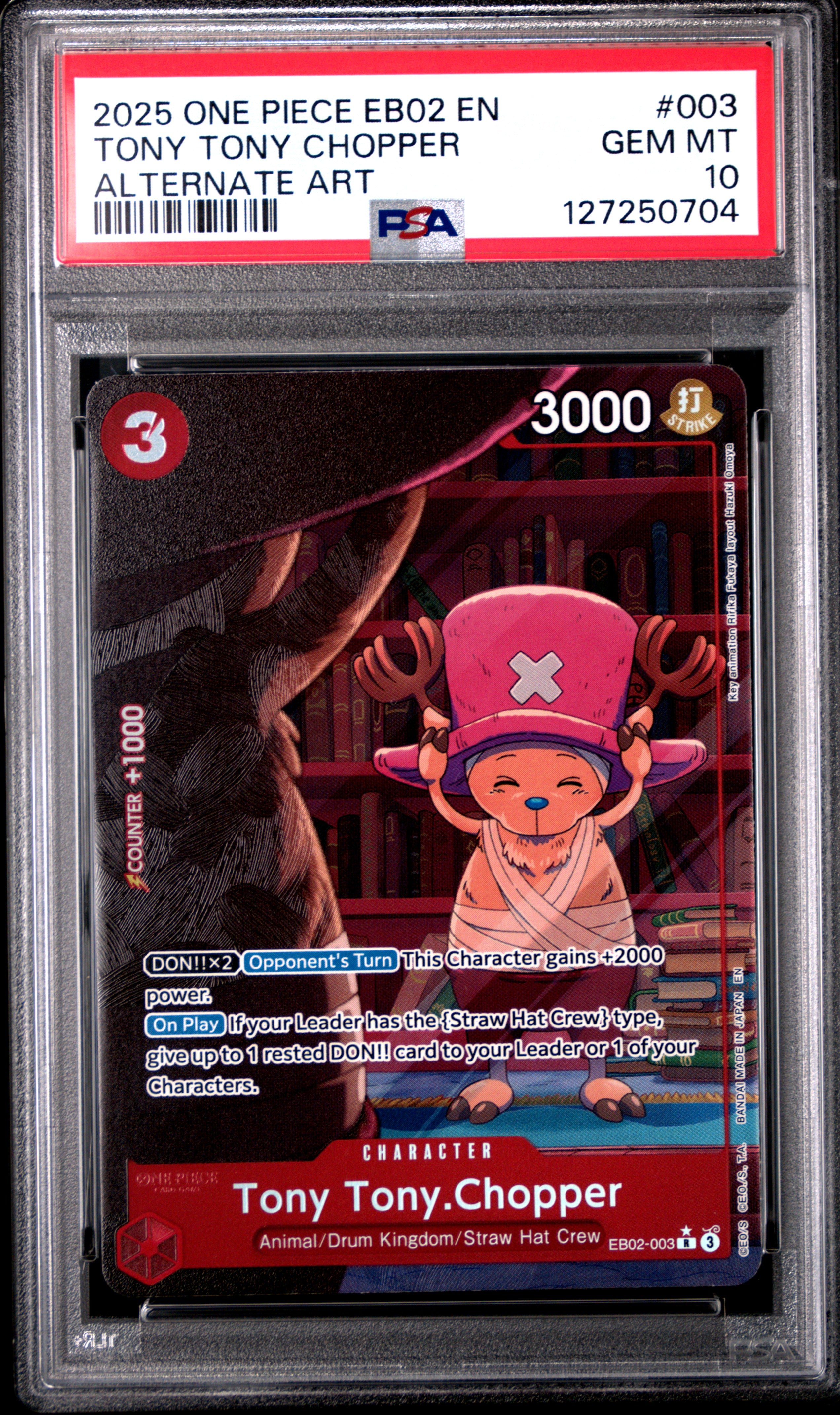 PSA 10 Gem Mint Tony Tony Chopper EB02-003 Alternate Art One Piece Card