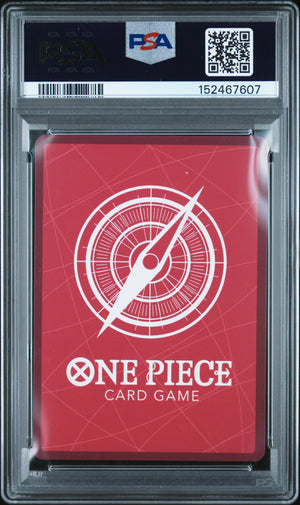 Front view of PSA 10 Gem Mint graded One Piece TCG Jewelry Bonney EB04-001 Alternate Art Japanese Leader card in a protective slab.