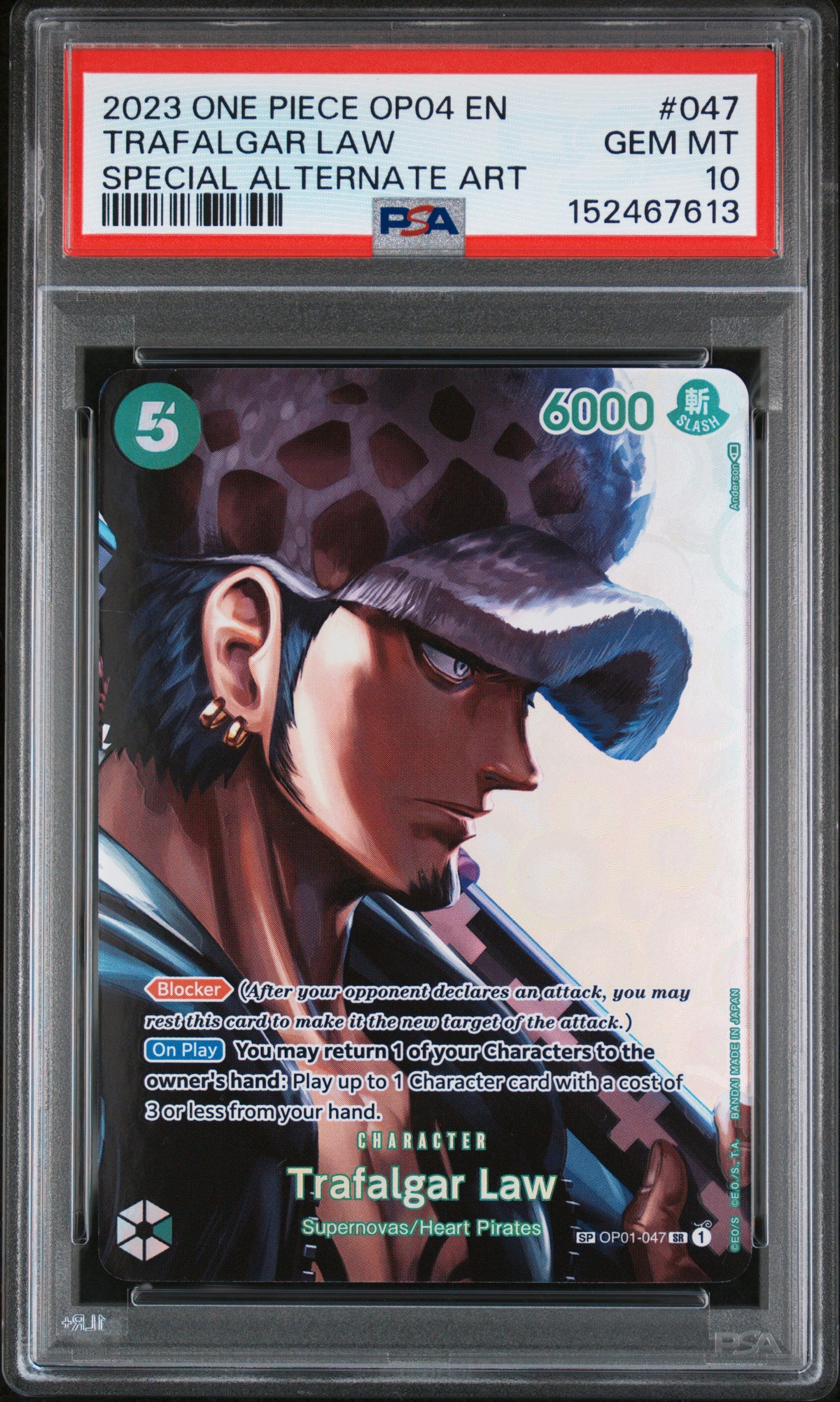 PSA 10 Gem Mint Trafalgar Law OP01-047 Special Alternate Art One Piece Trading Card Game OP04