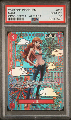 PSA 10 Gem Mint Nami OP01-016 SP Special Alt Art Japanese One Piece TCG Graded Card Front View