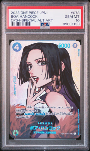 Graded PSA 10 Gem Mint Boa Hancock OP01-078 Special Alternate Art Japanese One Piece Card Game slab.