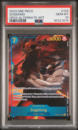 Graded PSA 10 Gem Mint Sogeking Alternate Art OP03-122 Secret Rare card from the One Piece Trading Card Game.