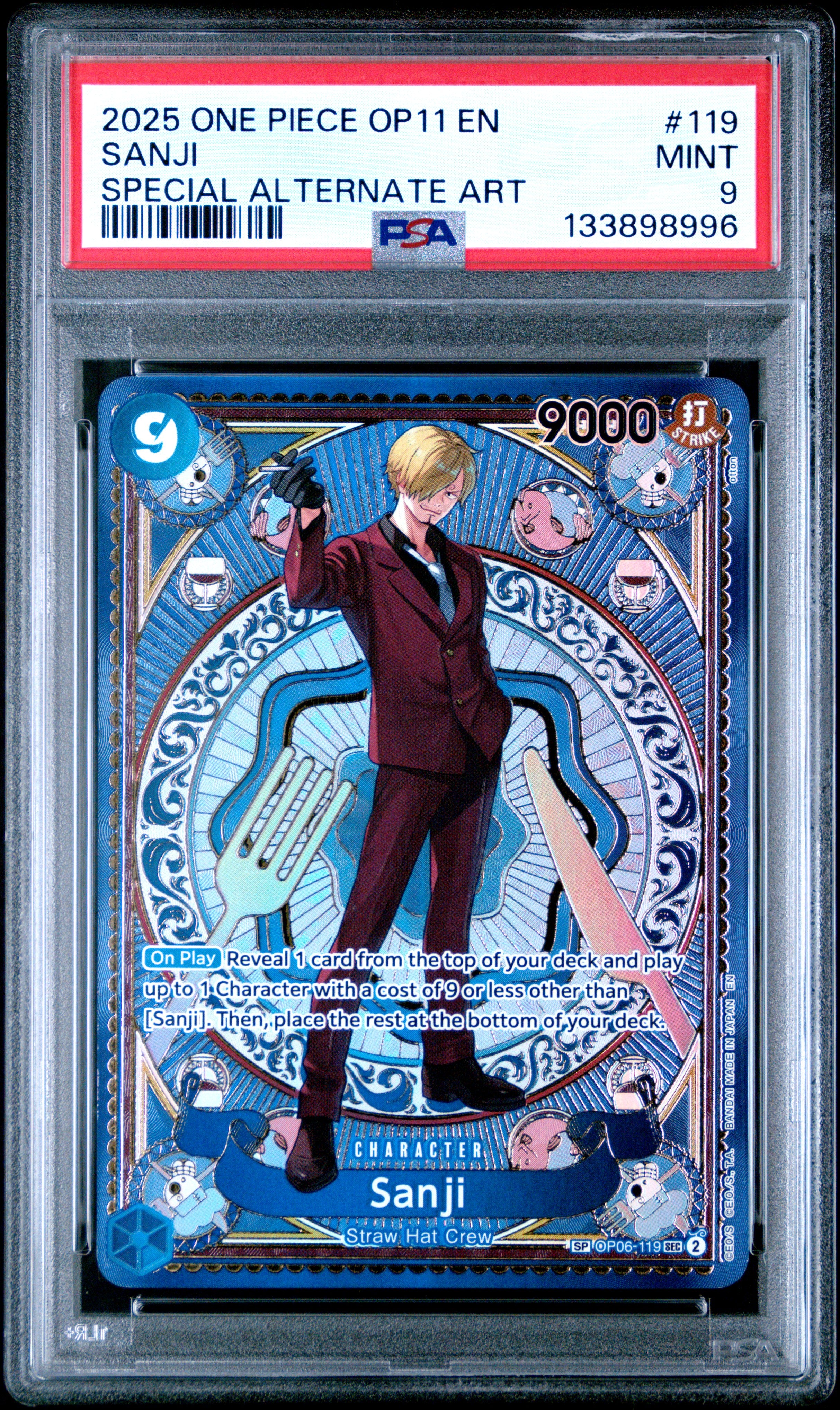 PSA 9 Mint Sanji OP06-119 Special Alternate Art SP One Piece Card OP11