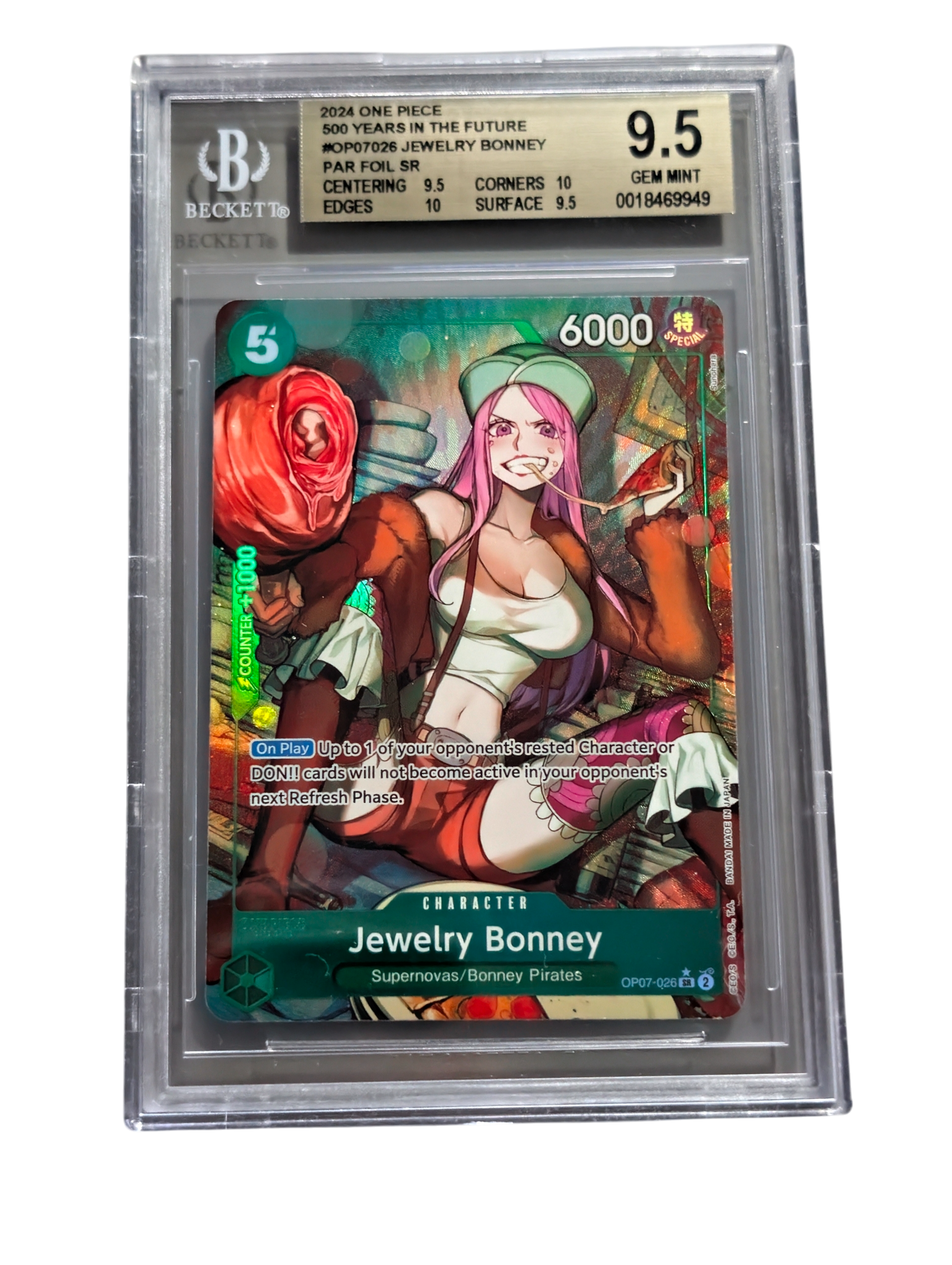 BGS 9.5 Gem Mint Jewelry Bonney OP07-026 Alternate Art One Piece Card Double 10 Subgrades