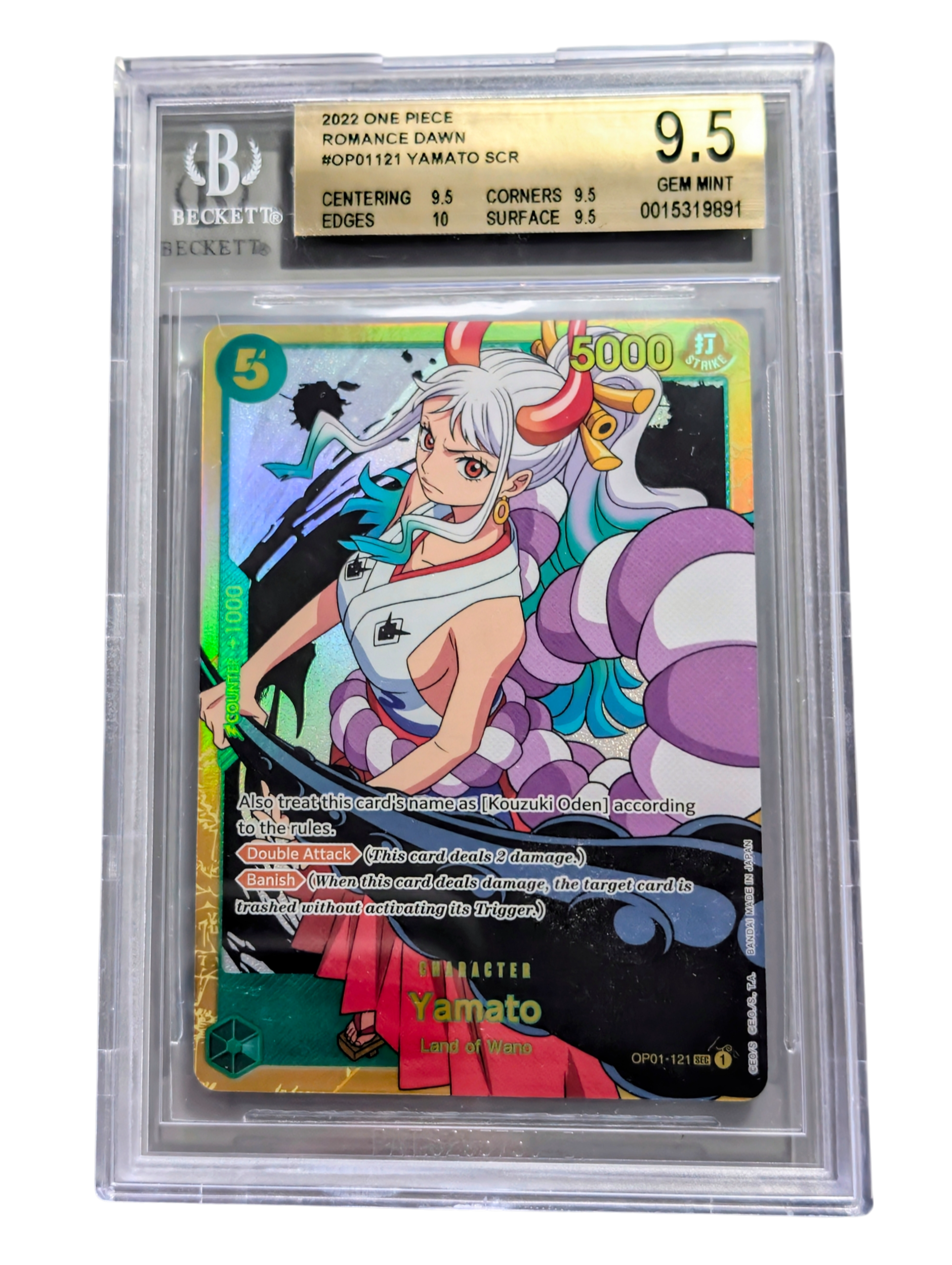 BGS 9.5 Gem Mint Yamato OP01-121 Parallel Secret Rare One Piece Card True Gem