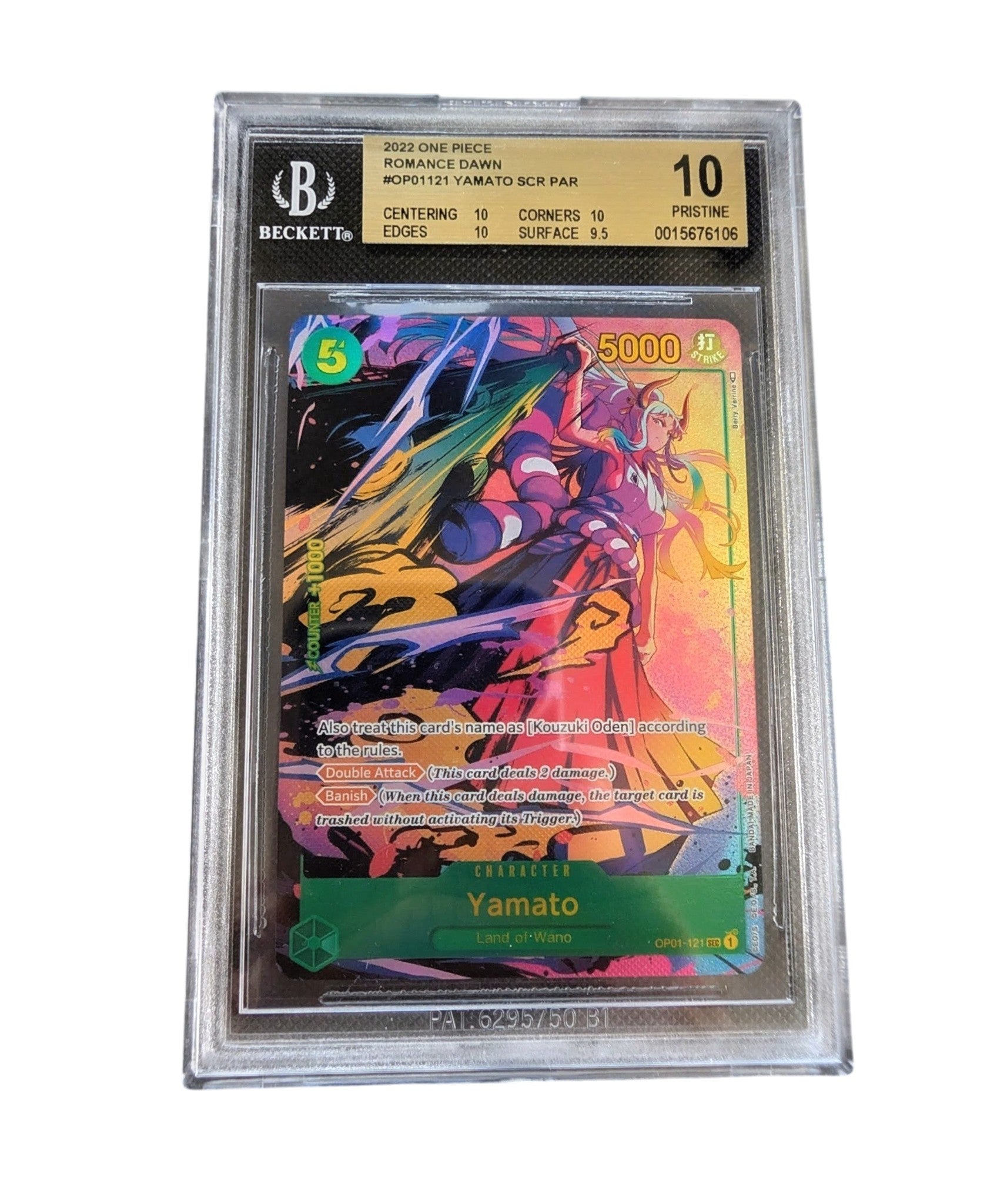 Beckett Graded BGS 10 Pristine Yamato OP01-121 Secret Rare Parallel Alternate Art One Piece Trading Card from Romance Dawn