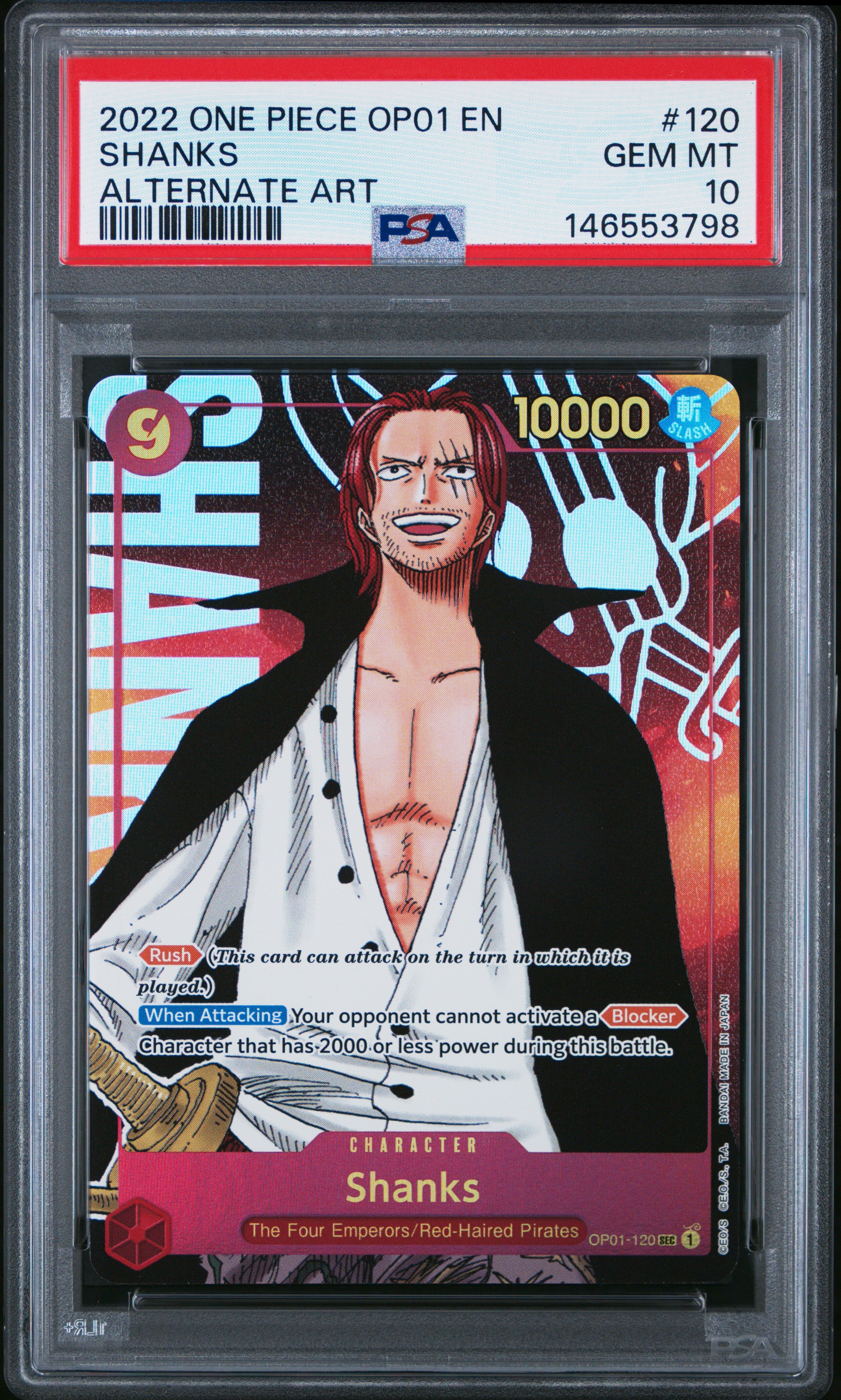 2022 One Piece OP01 Shanks 120 SEC Alternate Art PSA 10 Gem Mint