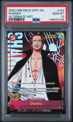 2022 One Piece OP01 Shanks 120 SEC Alternate Art PSA 10 Gem Mint